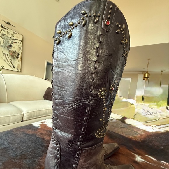 GORGEOUS & RARE LINEA PAOLO LEATHER STUDDED WESTERN BOOTS - SZ 9 - Picture 7 of 13